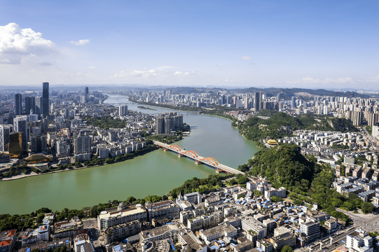 航拍柳州城市特写