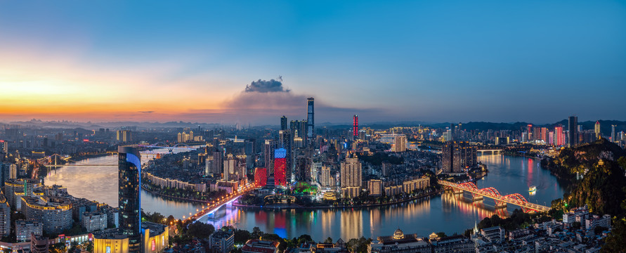 航拍柳州城市夜景大画幅
