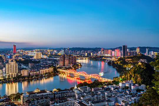 航拍柳州建筑景观天际线夜景