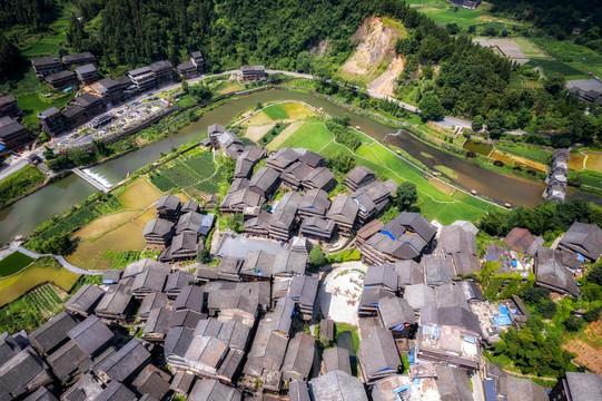 航拍三江侗族程阳八寨村寨