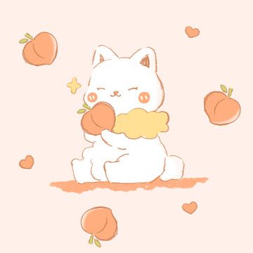 桃子小貓卡通圖案