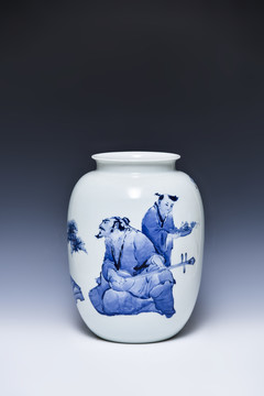 景德镇青花古人陶瓷瓶