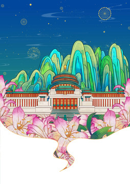 重慶人民大禮堂地標(biāo)插畫