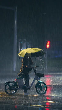 在雨中