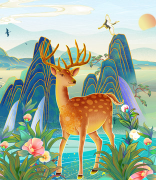 國風(fēng)國潮梅花鹿