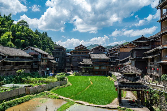 侗族村寨古村落街景