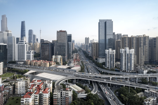 航拍广州市容市貌和道路交通