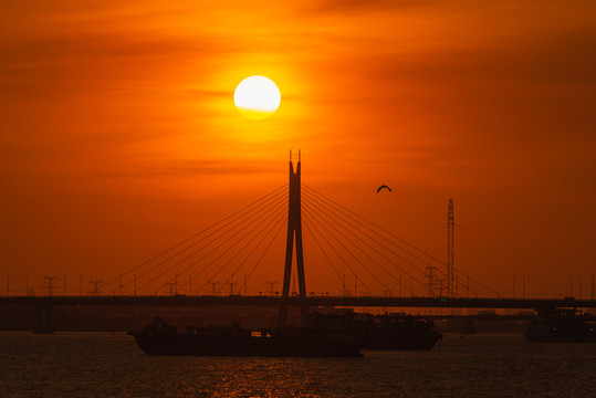 南沙凤凰一桥日落夕阳晚霞风景