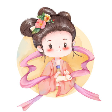 嫦娥玉兔古风头像水彩插画