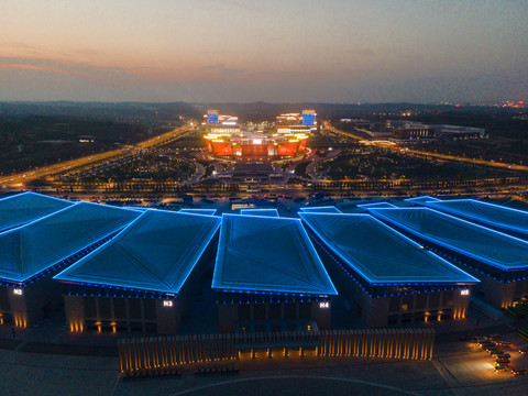 陕西榆林体育运动会场馆夜景