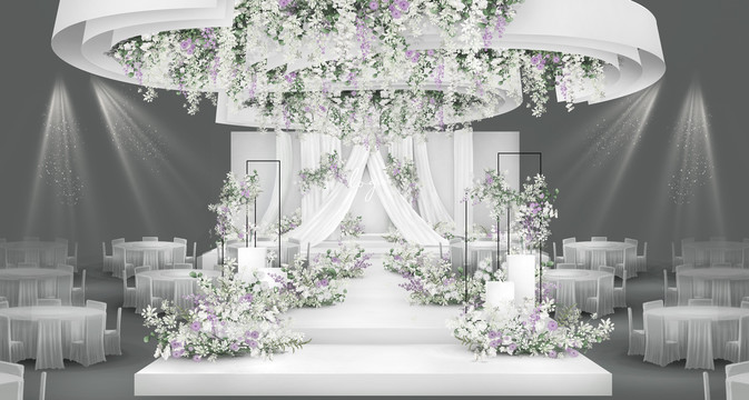 白色韩式布幔婚礼效果图