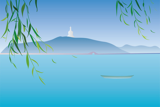 柳樹遠山