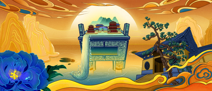 國(guó)潮風(fēng)中秋節(jié)包裝設(shè)計(jì)插畫(huà)