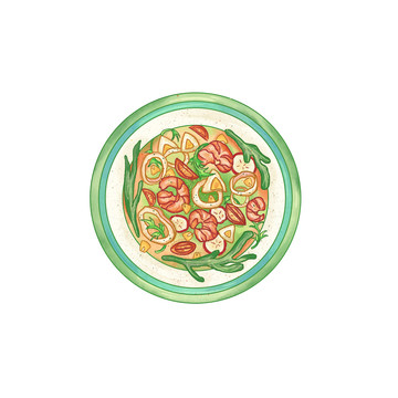 水彩轻食插画海鲜蔬菜沙拉