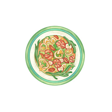 水彩輕食插畫海鮮蔬菜沙拉