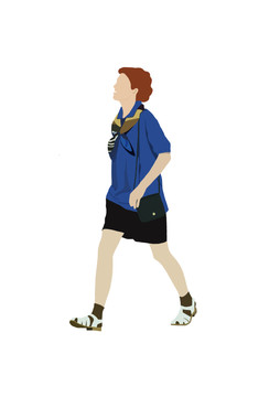 穿著藍(lán)色上衣的女孩走路