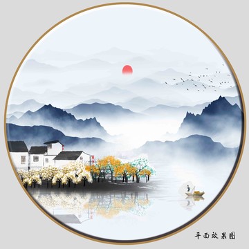 江南山水圆形画