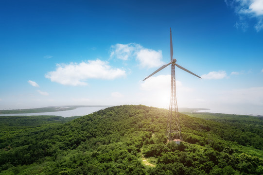 航拍户外绿色能源涡轮风力发电