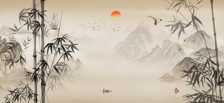 墨竹山水畫