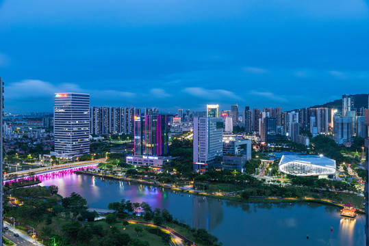 南沙蕉门公园CBD建筑楼夜景