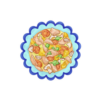 水彩輕食插畫雞肉土豆沙拉