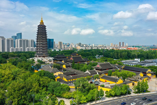 航拍常州天宁禅寺