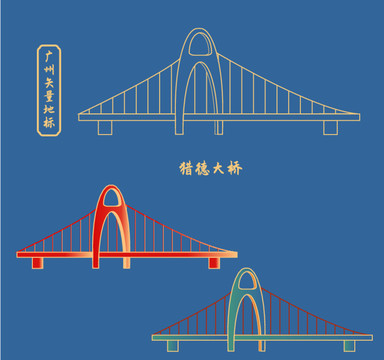 广州猎德大桥矢量线稿