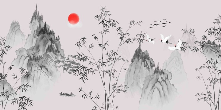 古典竹子山水畫