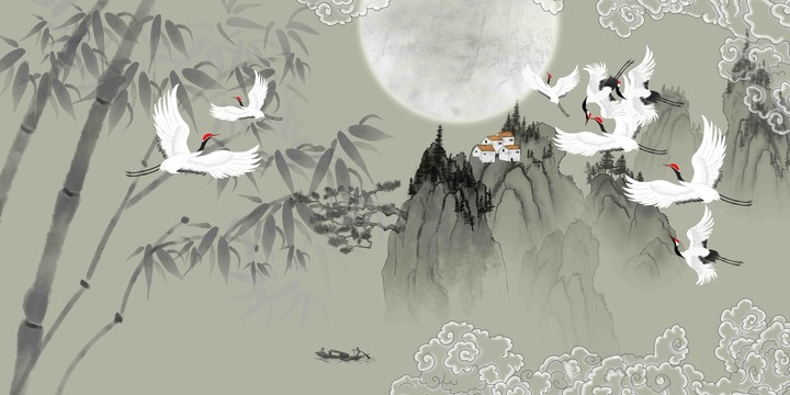 古風竹林山水背景