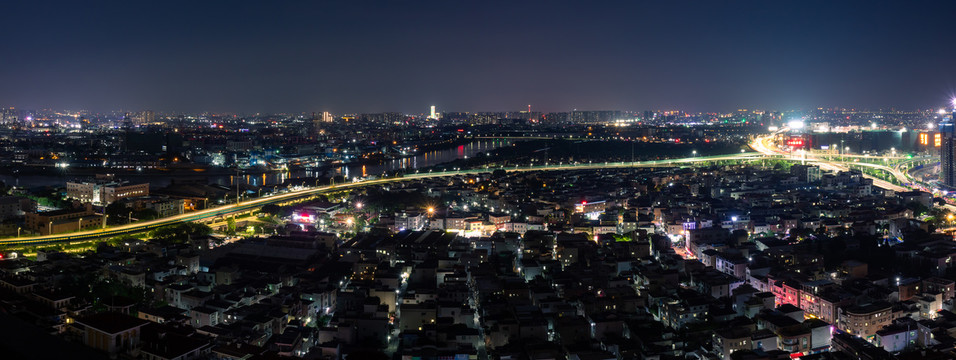 广东顺德容桂海尾村夜景全景图