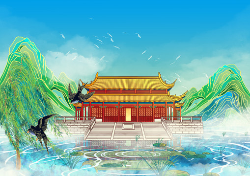 南京地標(biāo)建筑朝天宮大成殿橫版