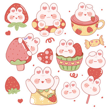 可愛草莓兔插畫
