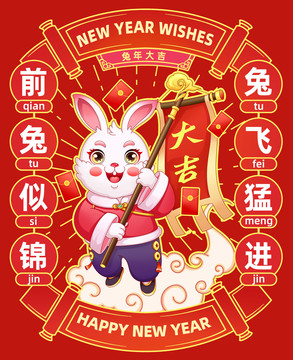 兔年大吉海报封面背景插画素材