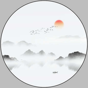 江南水鄉(xiāng)水墨山水畫(huà)