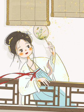 古風(fēng)夏日涼亭女孩插畫