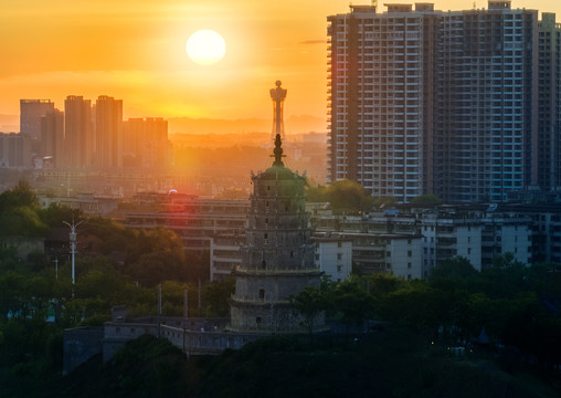 湖南衡阳来雁塔气象塔日落航拍