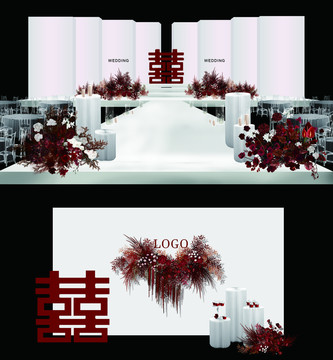 紅白色秀場風(fēng)婚禮迎賓區(qū)