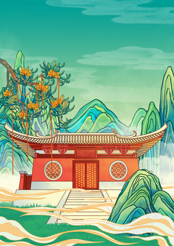 鄭州地標(biāo)古建筑嵩山少林寺豎版
