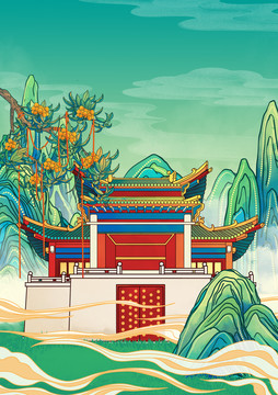 郑州地标古建筑城隍庙竖版