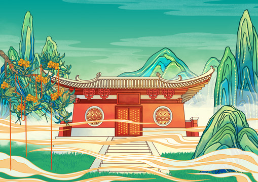 鄭州地標(biāo)古建筑嵩山少林寺橫版
