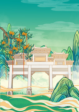 鄭州國風(fēng)古建筑嵩山少林寺豎版