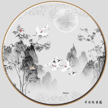 禪意竹子山水裝飾畫壁畫
