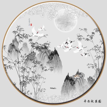 禪意竹子山水壁畫(huà)