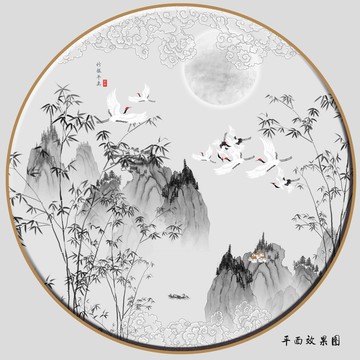 禅意竹子山水壁画