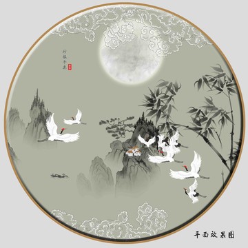 禪意竹子山水裝飾畫壁畫