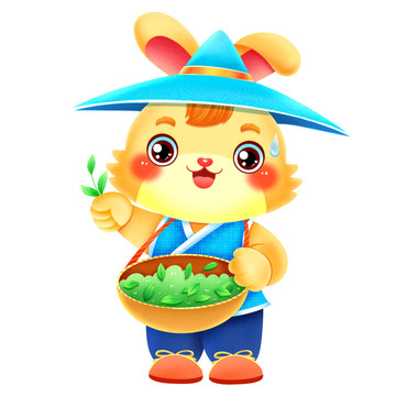 可愛兔年新年卡通采茶兔