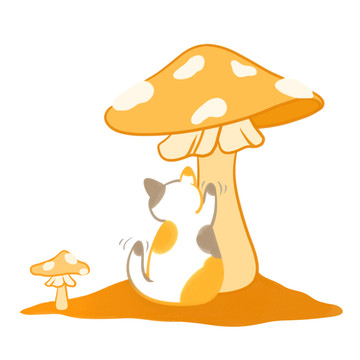 小貓咪在蘑菇地玩耍