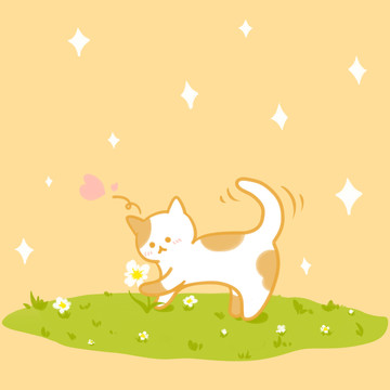 小貓咪在草坪上撥弄花花