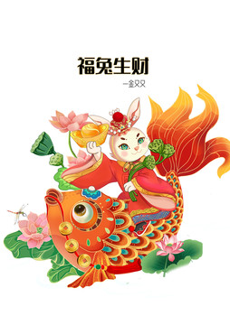 年畫兔子福兔生財(cái)