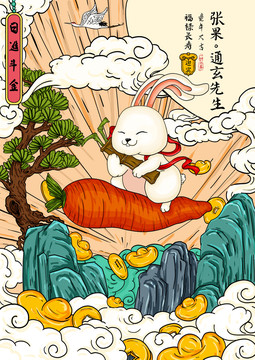 國潮手繪兔
